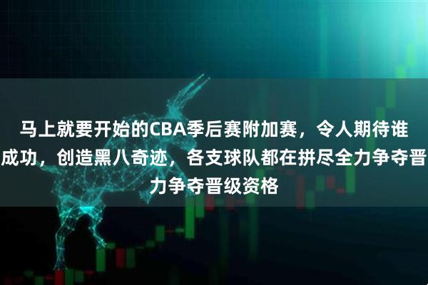 马上就要开始的CBA季后赛附加赛，令人期待谁能逆袭成功，创造黑八奇迹，各支球队都在拼尽全力争夺晋级资格